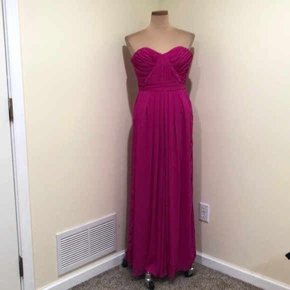 Badgley Mischka Fluorescent Chiffon Gown Size 2 Magenta Pink Pleated Maxi Dress - Picture 2 of 9